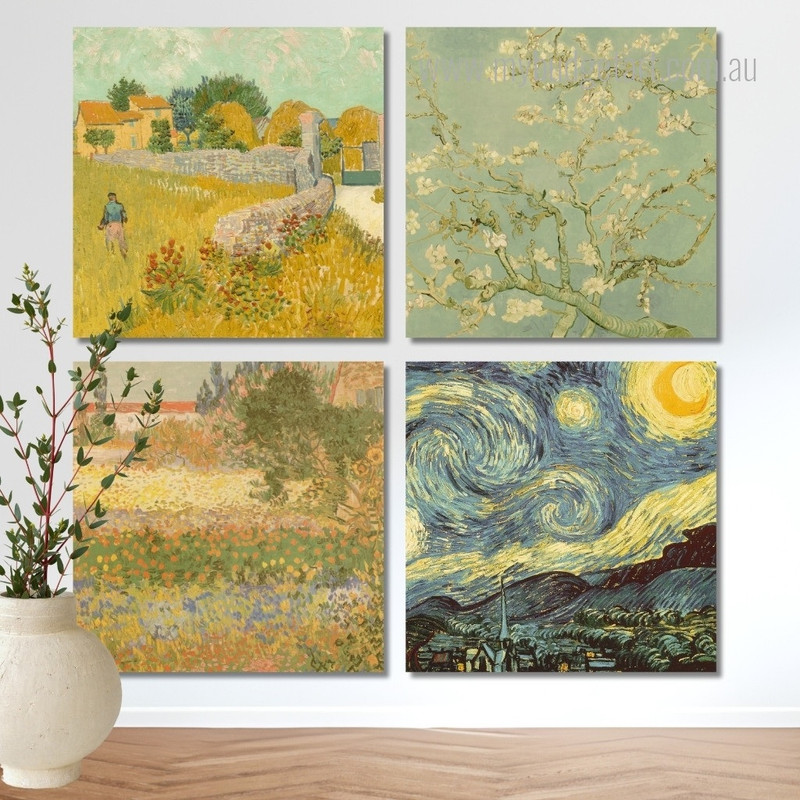 Roses By Vincent Van Gogh Floral Modern Framed Painting Image 4 Piece Wall Art Framed Canvas Prints Set For Room Wall Decor
